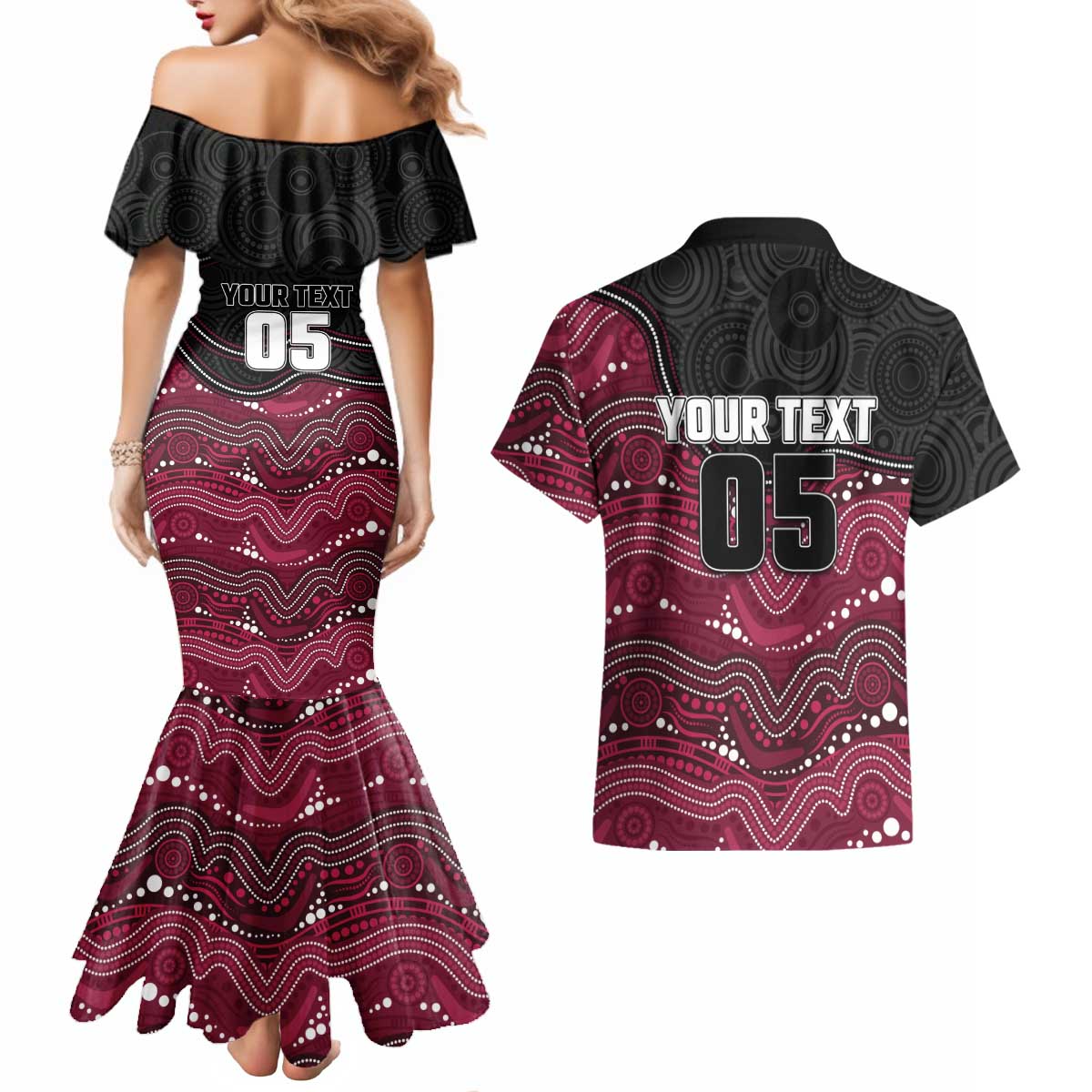 Custom Sea Eagles Couples Matching Mermaid Dress and Hawaiian Shirt Bird Mascot With Aboriginal Indigenous