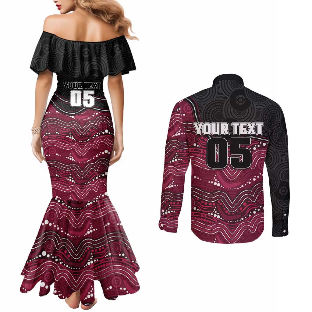 Custom Sea Eagles Couples Matching Mermaid Dress and Long Sleeve Button Shirt Bird Mascot With Aboriginal Indigenous