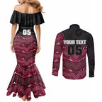 Custom Sea Eagles Couples Matching Mermaid Dress and Long Sleeve Button Shirt Bird Mascot With Aboriginal Indigenous