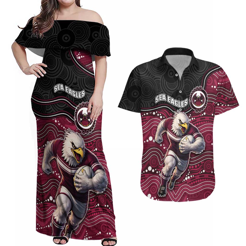Custom Sea Eagles Couples Matching Off Shoulder Maxi Dress and Hawaiian Shirt Bird Mascot With Aboriginal Indigenous