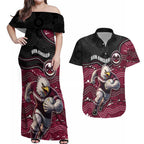 Custom Sea Eagles Couples Matching Off Shoulder Maxi Dress and Hawaiian Shirt Bird Mascot With Aboriginal Indigenous