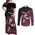 Custom Sea Eagles Couples Matching Off Shoulder Maxi Dress and Long Sleeve Button Shirt Bird Mascot With Aboriginal Indigenous
