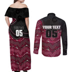 Custom Sea Eagles Couples Matching Off Shoulder Maxi Dress and Long Sleeve Button Shirt Bird Mascot With Aboriginal Indigenous