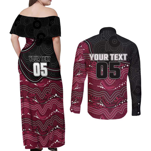 Custom Sea Eagles Couples Matching Off Shoulder Maxi Dress and Long Sleeve Button Shirt Bird Mascot With Aboriginal Indigenous