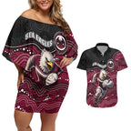 Custom Sea Eagles Couples Matching Off Shoulder Short Dress and Hawaiian Shirt Bird Mascot With Aboriginal Indigenous