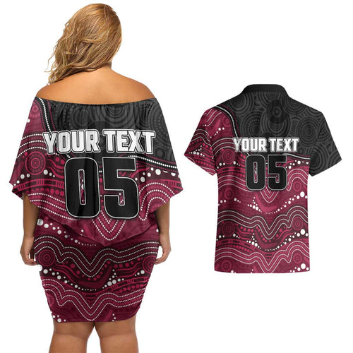 Custom Sea Eagles Couples Matching Off Shoulder Short Dress and Hawaiian Shirt Bird Mascot With Aboriginal Indigenous