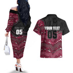 Custom Sea Eagles Couples Matching Off The Shoulder Long Sleeve Dress and Hawaiian Shirt Bird Mascot With Aboriginal Indigenous
