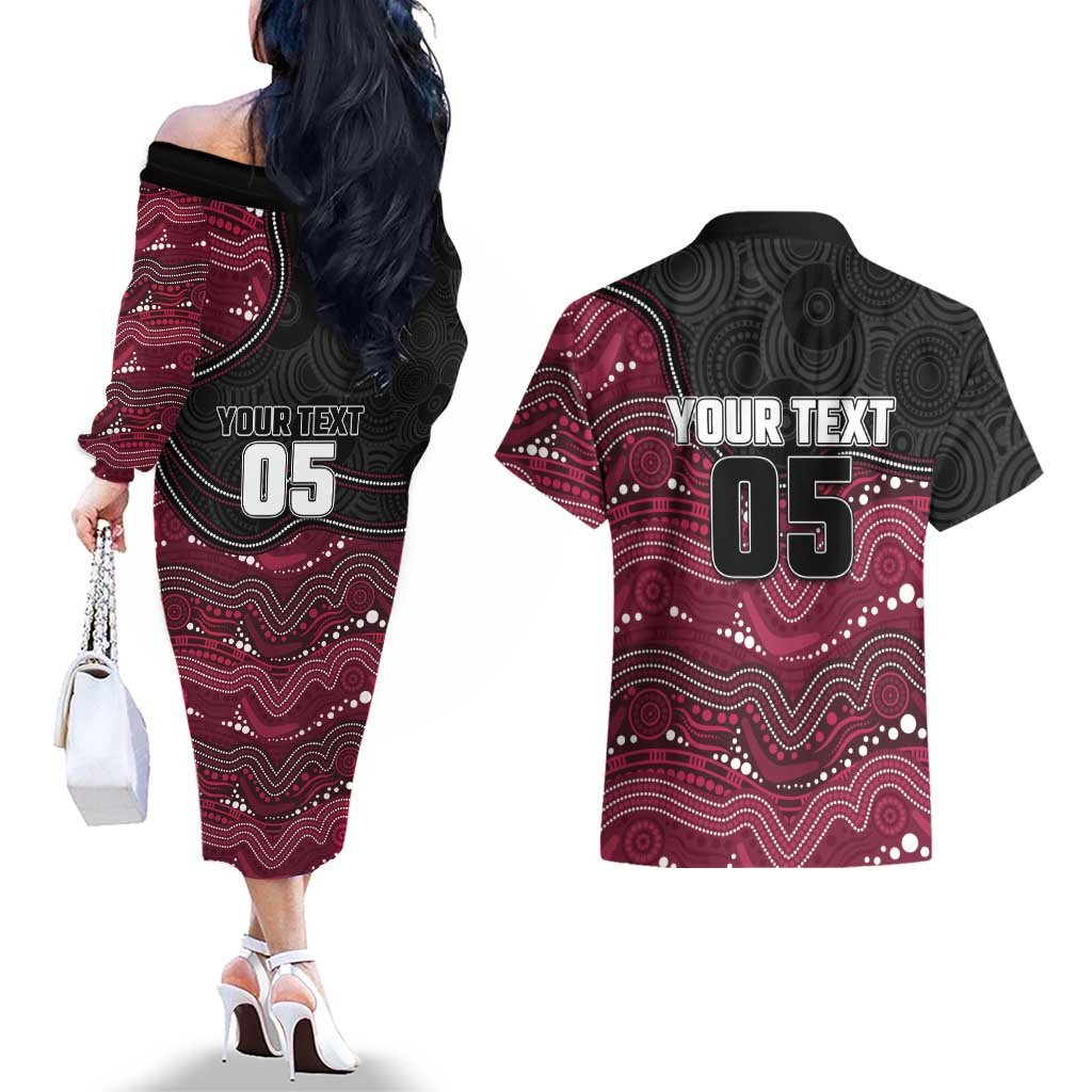 Custom Sea Eagles Couples Matching Off The Shoulder Long Sleeve Dress and Hawaiian Shirt Bird Mascot With Aboriginal Indigenous