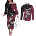 Custom Sea Eagles Couples Matching Off The Shoulder Long Sleeve Dress and Long Sleeve Button Shirt Bird Mascot With Aboriginal Indigenous