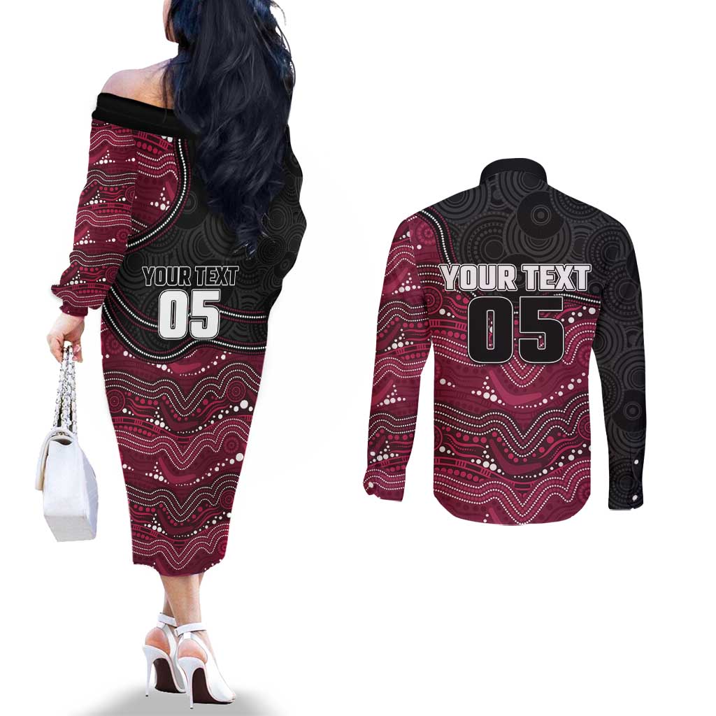 Custom Sea Eagles Couples Matching Off The Shoulder Long Sleeve Dress and Long Sleeve Button Shirt Bird Mascot With Aboriginal Indigenous