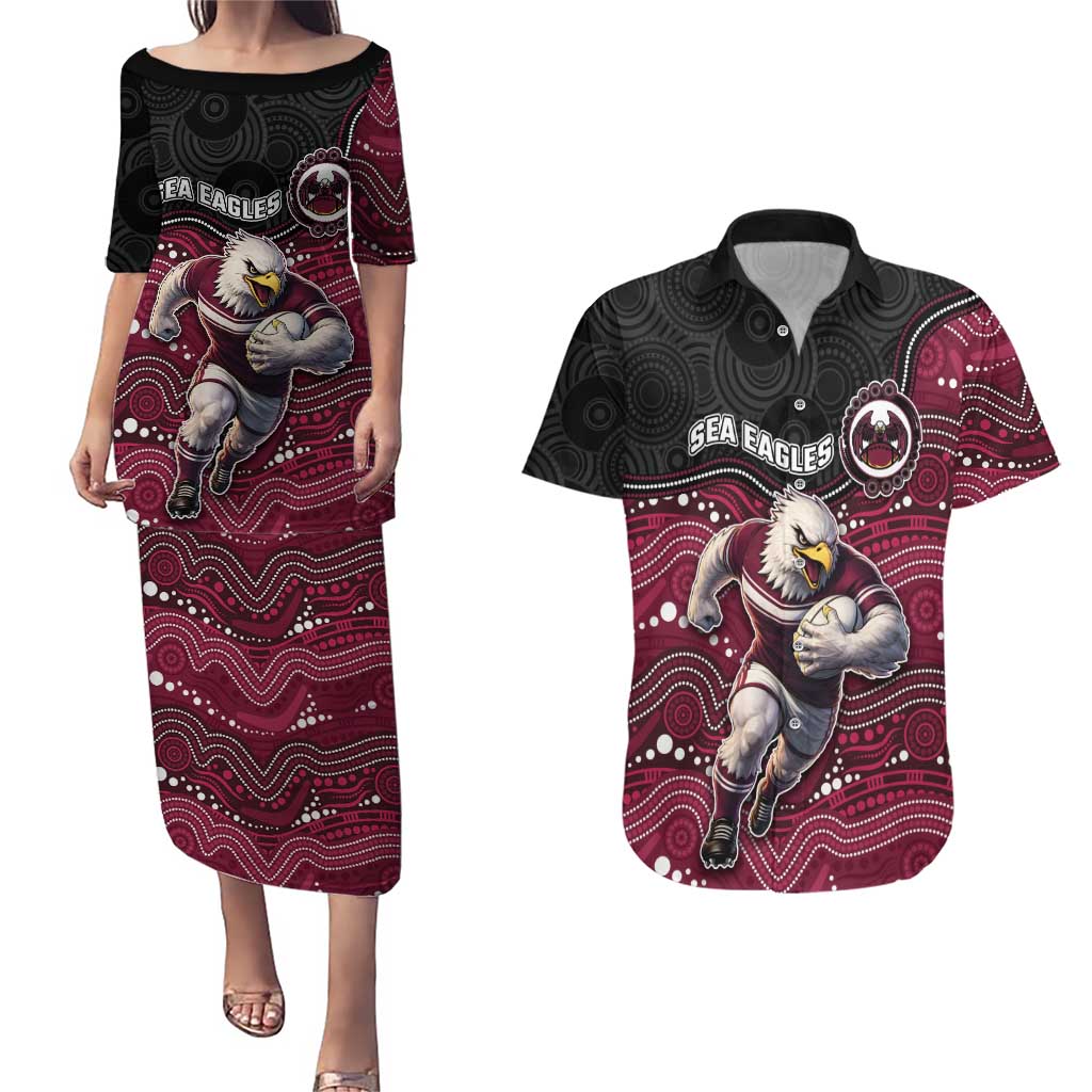Custom Sea Eagles Couples Matching Puletasi and Hawaiian Shirt Bird Mascot With Aboriginal Indigenous