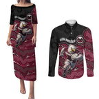 Custom Sea Eagles Couples Matching Puletasi and Long Sleeve Button Shirt Bird Mascot With Aboriginal Indigenous