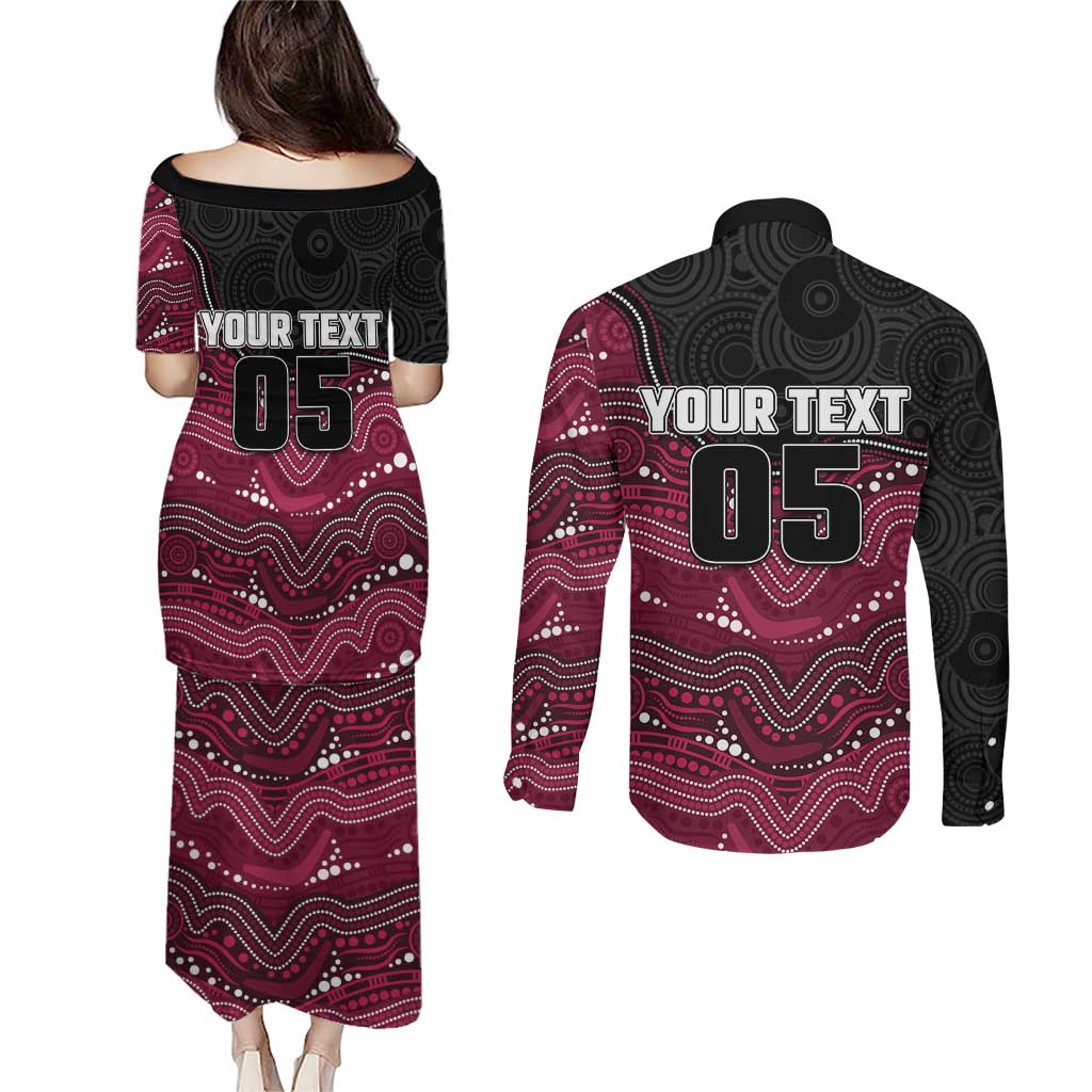 Custom Sea Eagles Couples Matching Puletasi and Long Sleeve Button Shirt Bird Mascot With Aboriginal Indigenous
