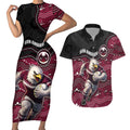 Custom Sea Eagles Couples Matching Short Sleeve Bodycon Dress and Hawaiian Shirt Bird Mascot With Aboriginal Indigenous