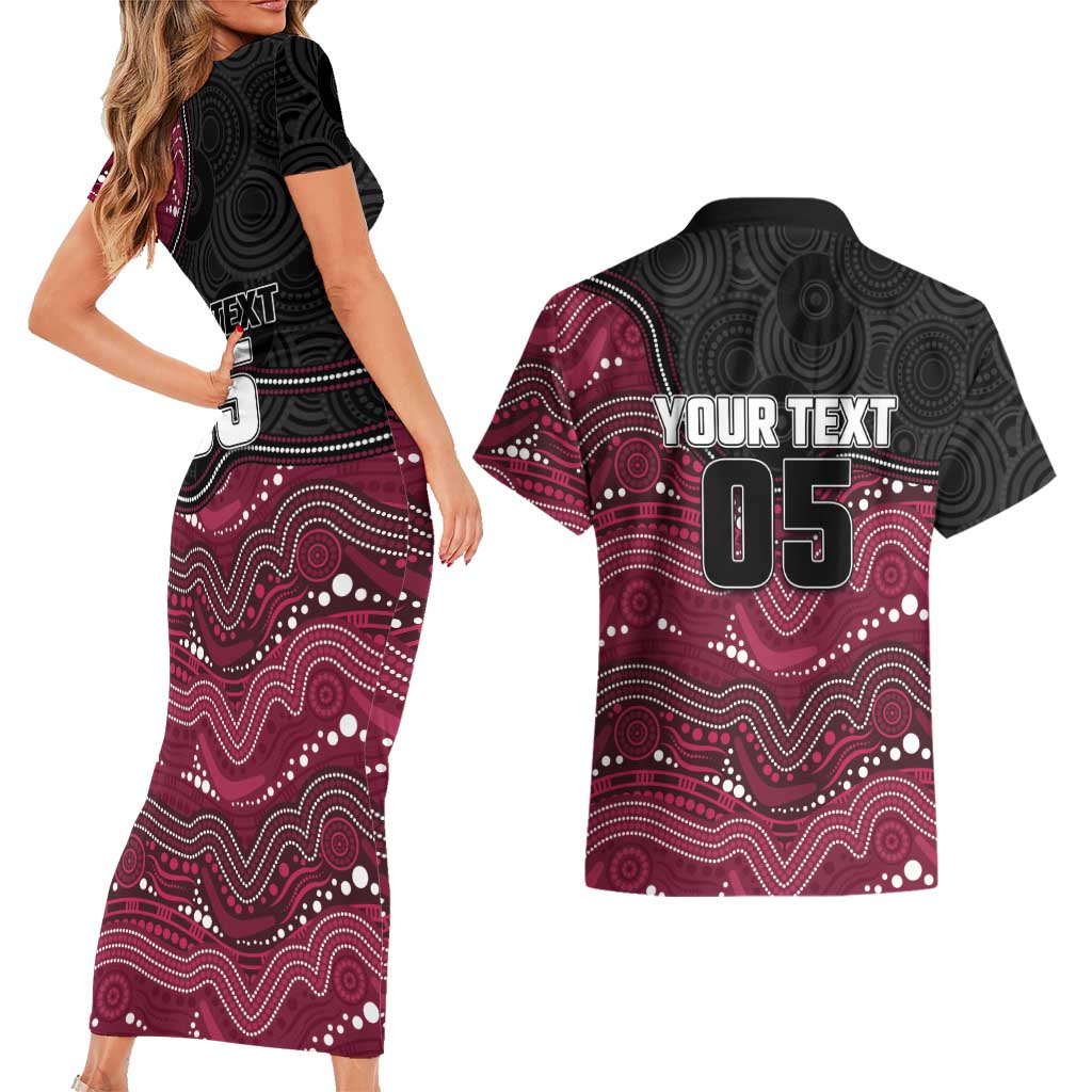 Custom Sea Eagles Couples Matching Short Sleeve Bodycon Dress and Hawaiian Shirt Bird Mascot With Aboriginal Indigenous