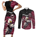 Custom Sea Eagles Couples Matching Short Sleeve Bodycon Dress and Long Sleeve Button Shirt Bird Mascot With Aboriginal Indigenous