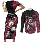 Custom Sea Eagles Couples Matching Short Sleeve Bodycon Dress and Long Sleeve Button Shirt Bird Mascot With Aboriginal Indigenous