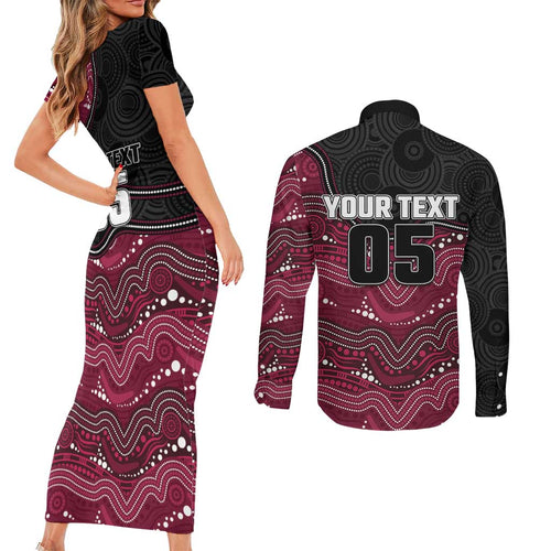 Custom Sea Eagles Couples Matching Short Sleeve Bodycon Dress and Long Sleeve Button Shirt Bird Mascot With Aboriginal Indigenous