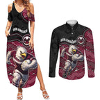 Custom Sea Eagles Couples Matching Summer Maxi Dress and Long Sleeve Button Shirt Bird Mascot With Aboriginal Indigenous