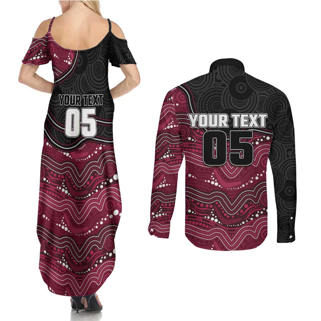 Custom Sea Eagles Couples Matching Summer Maxi Dress and Long Sleeve Button Shirt Bird Mascot With Aboriginal Indigenous