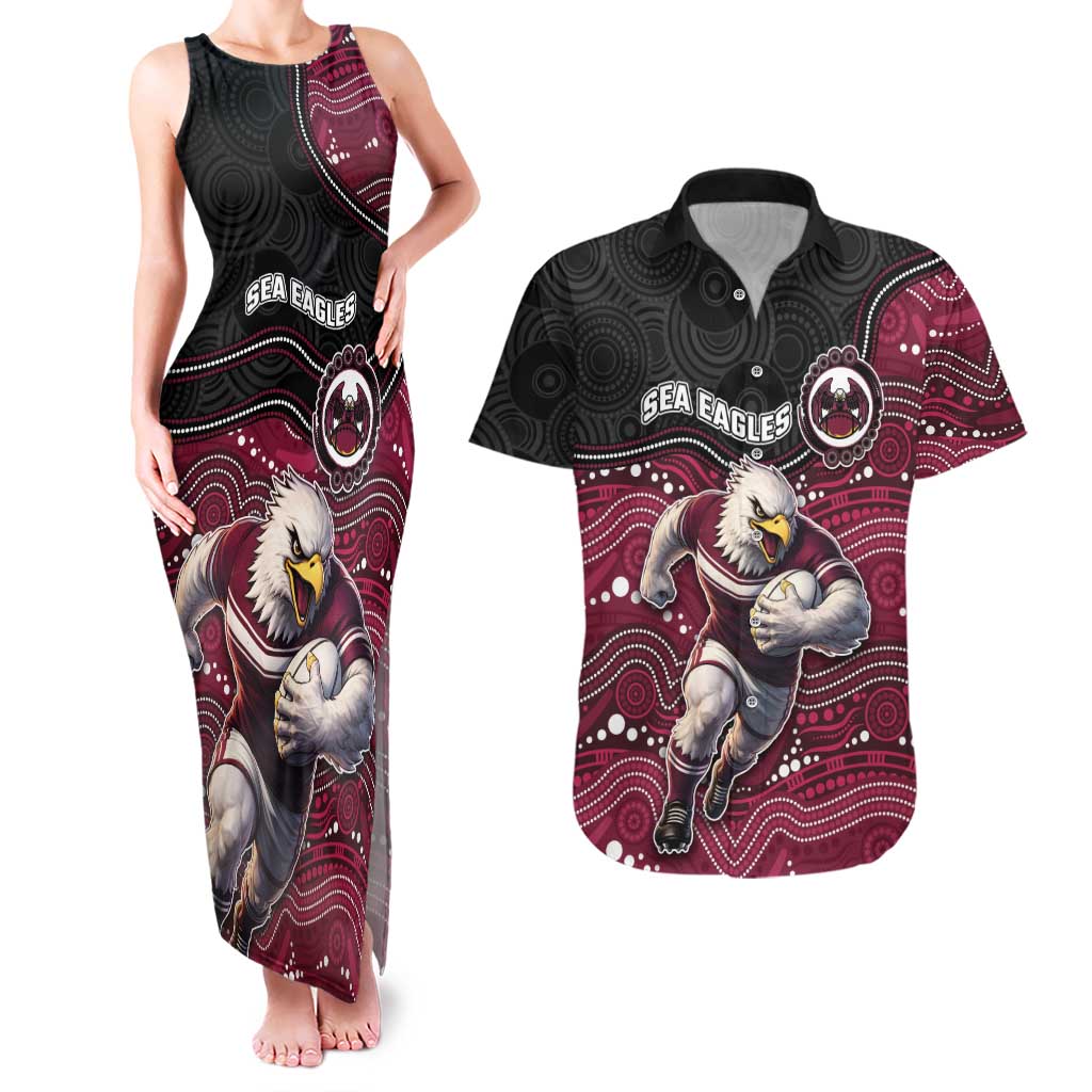 Custom Sea Eagles Couples Matching Tank Maxi Dress and Hawaiian Shirt Bird Mascot With Aboriginal Indigenous
