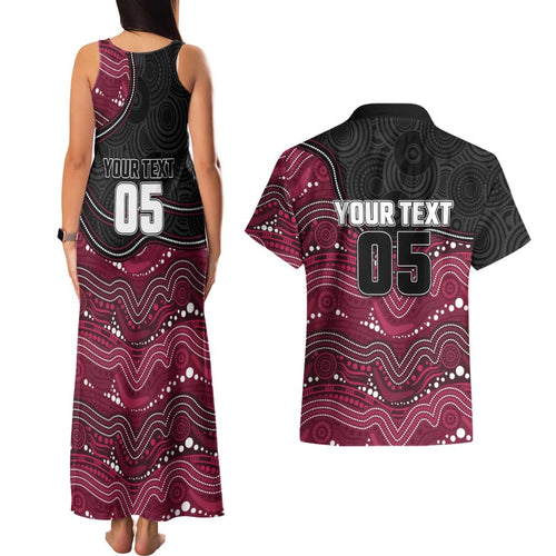 Custom Sea Eagles Couples Matching Tank Maxi Dress and Hawaiian Shirt Bird Mascot With Aboriginal Indigenous