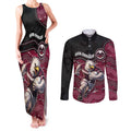 Custom Sea Eagles Couples Matching Tank Maxi Dress and Long Sleeve Button Shirt Bird Mascot With Aboriginal Indigenous