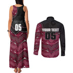 Custom Sea Eagles Couples Matching Tank Maxi Dress and Long Sleeve Button Shirt Bird Mascot With Aboriginal Indigenous