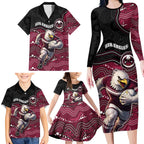 Custom Sea Eagles Family Matching Long Sleeve Bodycon Dress and Hawaiian Shirt Bird Mascot With Aboriginal Indigenous