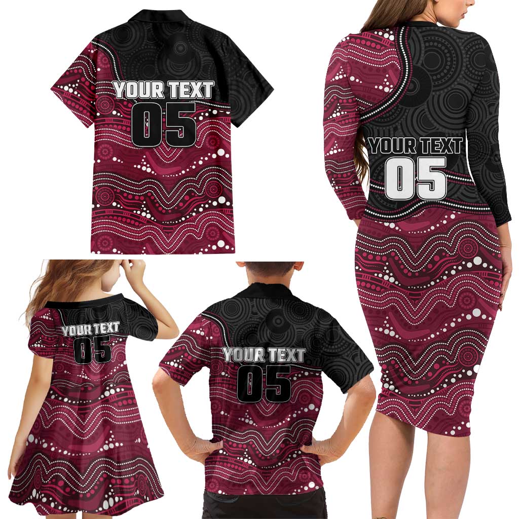 Custom Sea Eagles Family Matching Long Sleeve Bodycon Dress and Hawaiian Shirt Bird Mascot With Aboriginal Indigenous