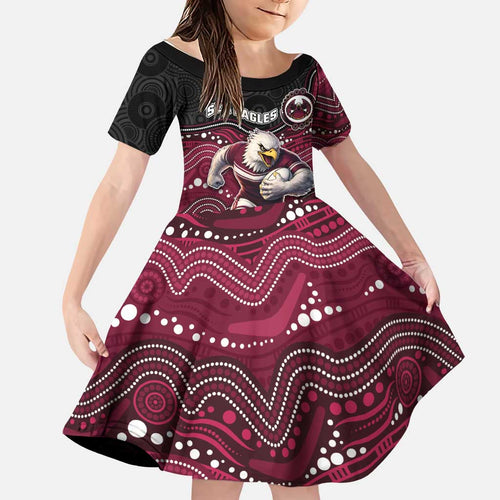 Custom Sea Eagles Family Matching Mermaid Dress and Hawaiian Shirt Bird Mascot With Aboriginal Indigenous