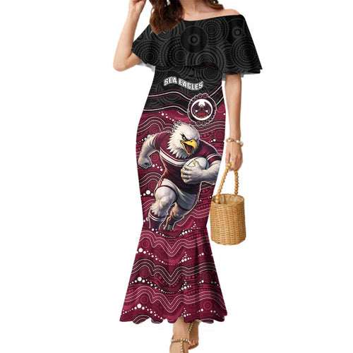 Custom Sea Eagles Family Matching Mermaid Dress and Hawaiian Shirt Bird Mascot With Aboriginal Indigenous