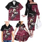 Custom Sea Eagles Family Matching Off The Shoulder Long Sleeve Dress and Hawaiian Shirt Bird Mascot With Aboriginal Indigenous
