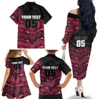 Custom Sea Eagles Family Matching Off The Shoulder Long Sleeve Dress and Hawaiian Shirt Bird Mascot With Aboriginal Indigenous