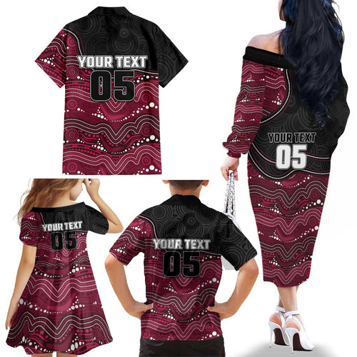 Custom Sea Eagles Family Matching Off The Shoulder Long Sleeve Dress and Hawaiian Shirt Bird Mascot With Aboriginal Indigenous