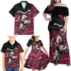 Custom Sea Eagles Family Matching Off Shoulder Maxi Dress and Hawaiian Shirt Bird Mascot With Aboriginal Indigenous
