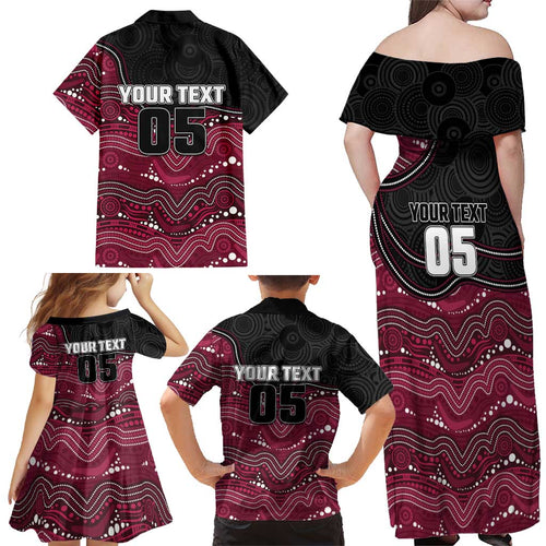 Custom Sea Eagles Family Matching Off Shoulder Maxi Dress and Hawaiian Shirt Bird Mascot With Aboriginal Indigenous