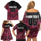 Custom Sea Eagles Family Matching Off Shoulder Short Dress and Hawaiian Shirt Bird Mascot With Aboriginal Indigenous