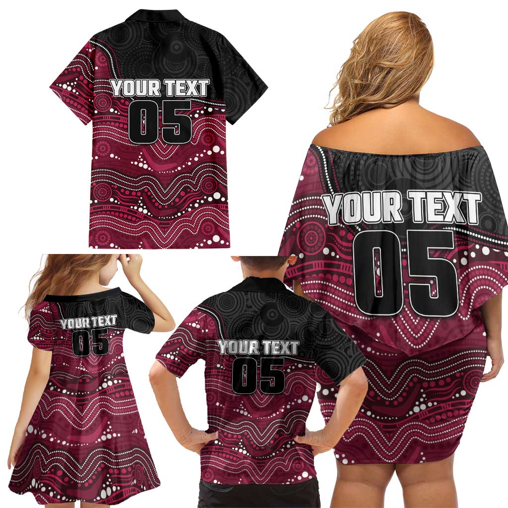 Custom Sea Eagles Family Matching Off Shoulder Short Dress and Hawaiian Shirt Bird Mascot With Aboriginal Indigenous