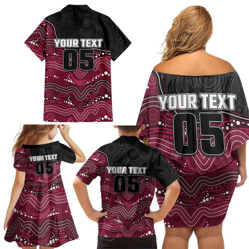 Custom Sea Eagles Family Matching Off Shoulder Short Dress and Hawaiian Shirt Bird Mascot With Aboriginal Indigenous