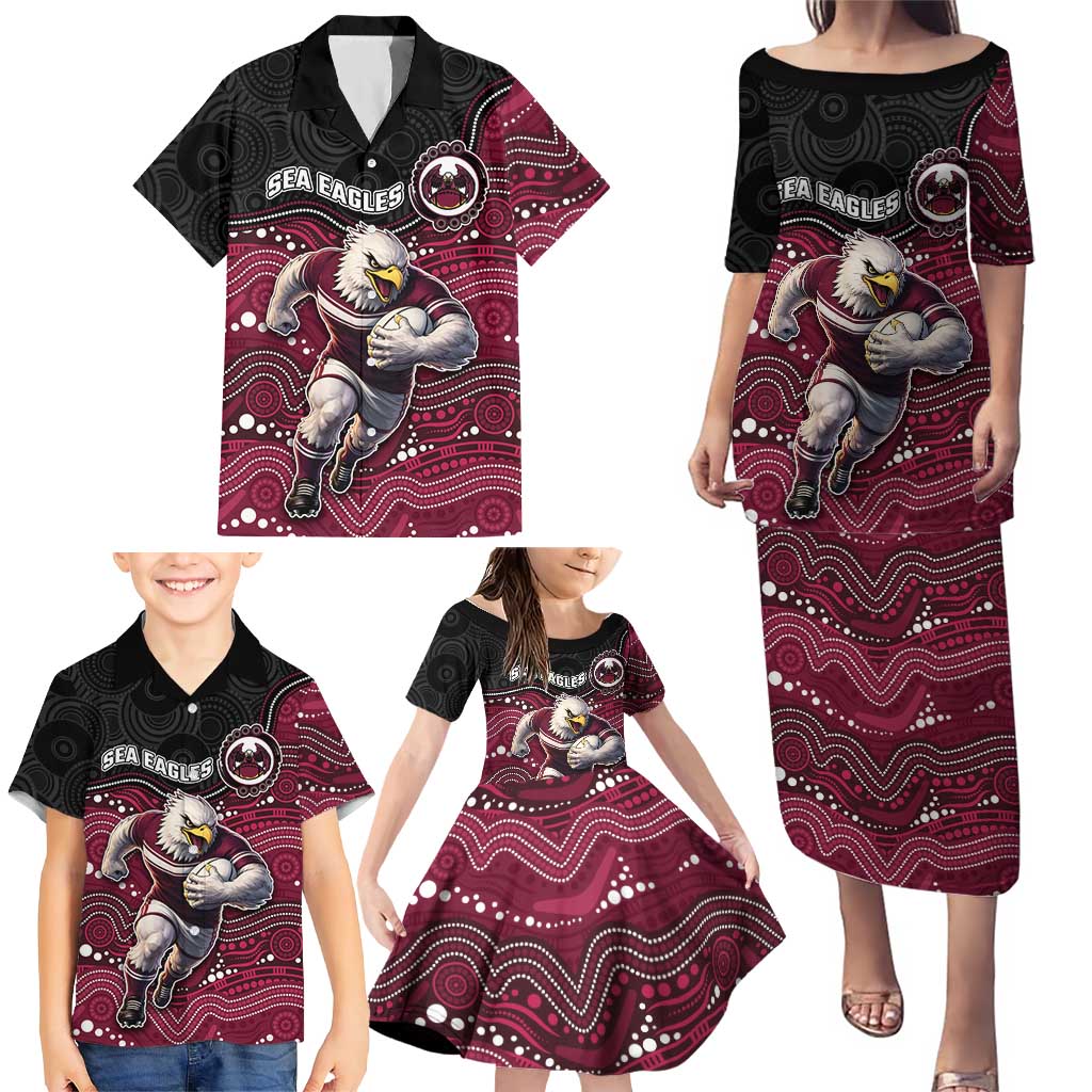 Custom Sea Eagles Family Matching Puletasi and Hawaiian Shirt Bird Mascot With Aboriginal Indigenous