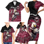 Custom Sea Eagles Family Matching Short Sleeve Bodycon Dress and Hawaiian Shirt Bird Mascot With Aboriginal Indigenous