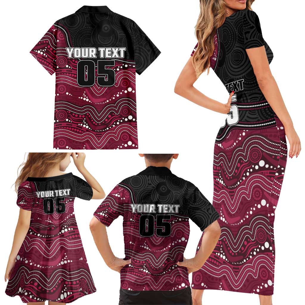 Custom Sea Eagles Family Matching Short Sleeve Bodycon Dress and Hawaiian Shirt Bird Mascot With Aboriginal Indigenous
