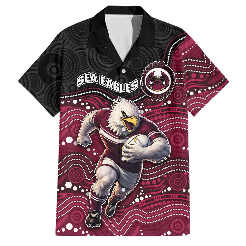 Custom Sea Eagles Family Matching Short Sleeve Bodycon Dress and Hawaiian Shirt Bird Mascot With Aboriginal Indigenous