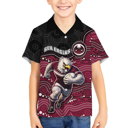Custom Sea Eagles Family Matching Short Sleeve Bodycon Dress and Hawaiian Shirt Bird Mascot With Aboriginal Indigenous