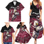 Custom Sea Eagles Family Matching Summer Maxi Dress and Hawaiian Shirt Bird Mascot With Aboriginal Indigenous