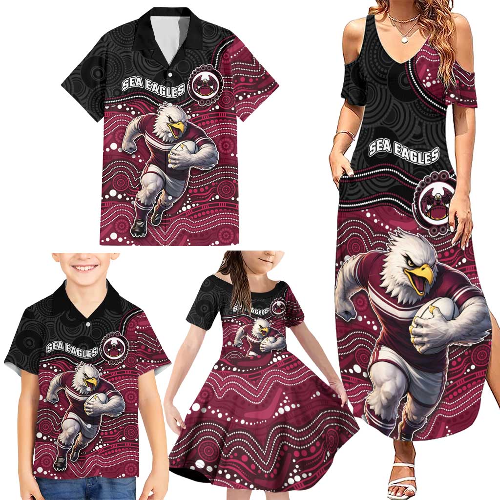 Custom Sea Eagles Family Matching Summer Maxi Dress and Hawaiian Shirt Bird Mascot With Aboriginal Indigenous