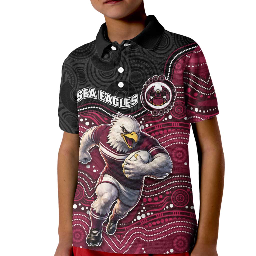 Custom Sea Eagles Kid Polo Shirt Bird Mascot With Aboriginal Indigenous