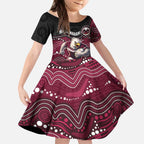 Custom Sea Eagles Kid Short Sleeve Dress Bird Mascot With Aboriginal Indigenous