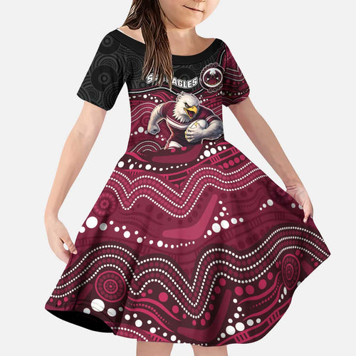 Custom Sea Eagles Kid Short Sleeve Dress Bird Mascot With Aboriginal Indigenous